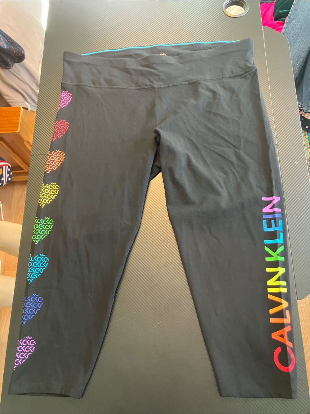 Calvin Klein Black Capri Leggings with Rainbow Logo Accents